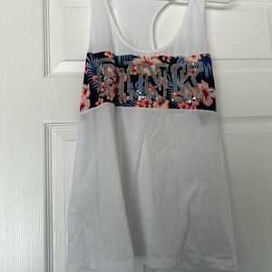 PINK Victoria's Secret White Tank Top with Floral Accents